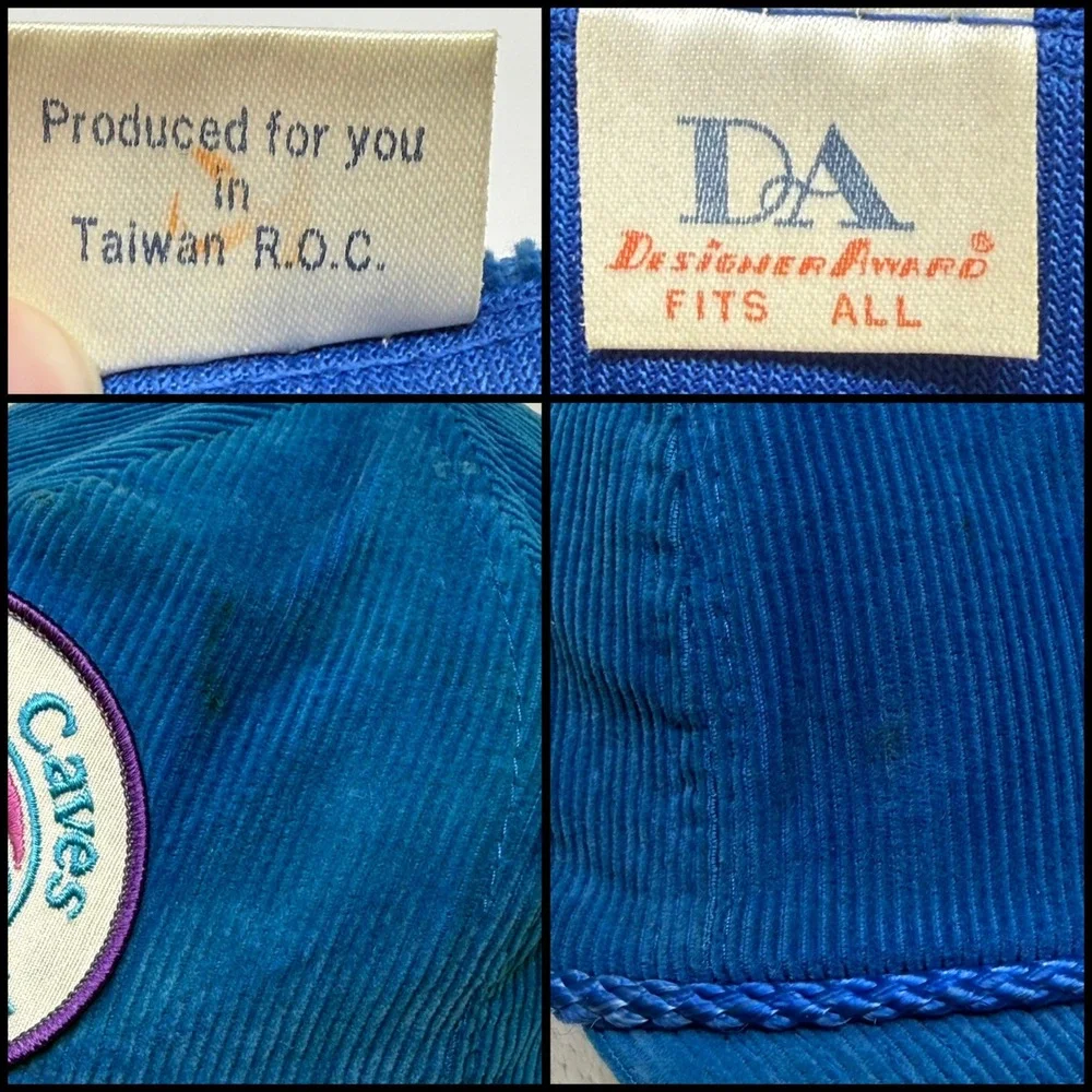Vintage Sea Lion Caves Oregon Coast Corduroy Snapback Hat Blue Rope Trucker